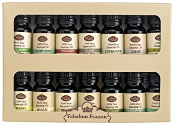 100% Pure Essential Oils Spice Rack Kit Includes: Basil Sweet, Celery Seed, Cinnamon, Clove, Coriander, Cumin, Dill Weed, Fennel, Garlic, Ginger, Nutmeg, Oregano, Parsley Seed & Tumeric