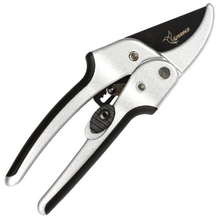 Anvil Ratchet Pruning Shears by Greenco, Lifetime Warranty Ergonomic Garden Shears, Designed for Women and People with Arthritis ,Carbon Stainless Steel Non Stick Coated Sharp Blade, Hand Pruner
