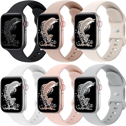 Acrbiutu 6 Pack Bands Compatible with Apple Watch 38mm 40mm 41mm 42mm 44mm 45mm 49mm, Soft Replacement Silicone Sport Strap Wristbands for iWatch Series Ultra/Ultra 2 9/8/7/6/5/4/3/2/1 SE Women Men