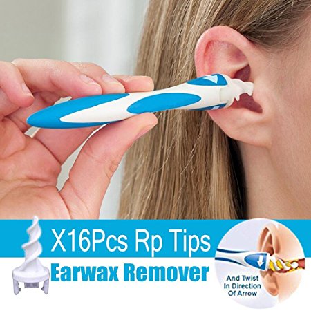 INSANY Earwax Remover Ear Wax Removal Tool Ear Cleaner Soft Spiral Swab Sysem with 16 Replacement Heads