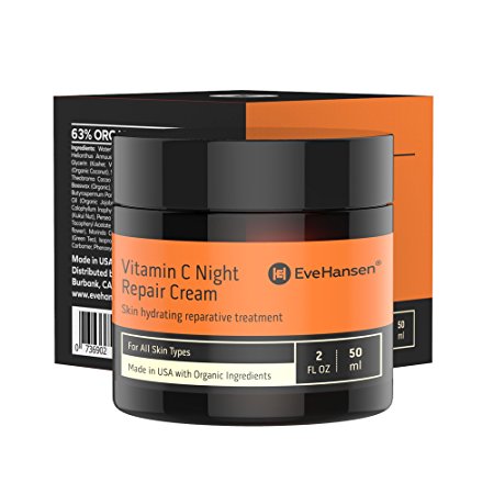 2oz Vitamin C Night Repair Cream by Eve Hansen - Anti Aging Face Moisturizer with 10% Vit. C Vitamins E & B5