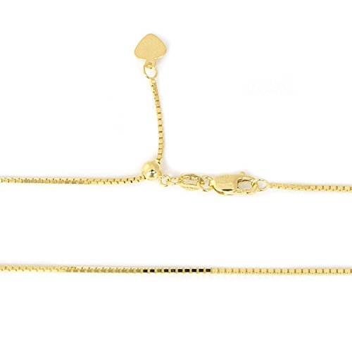 Solid 14k Yellow or White Gold 1mm Adjustable Box Chain Necklace, up to 22"