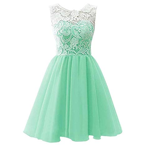 LSERVER Short Lace Chiffon Girls Prom Party Gown Bridesmaid Dresses
