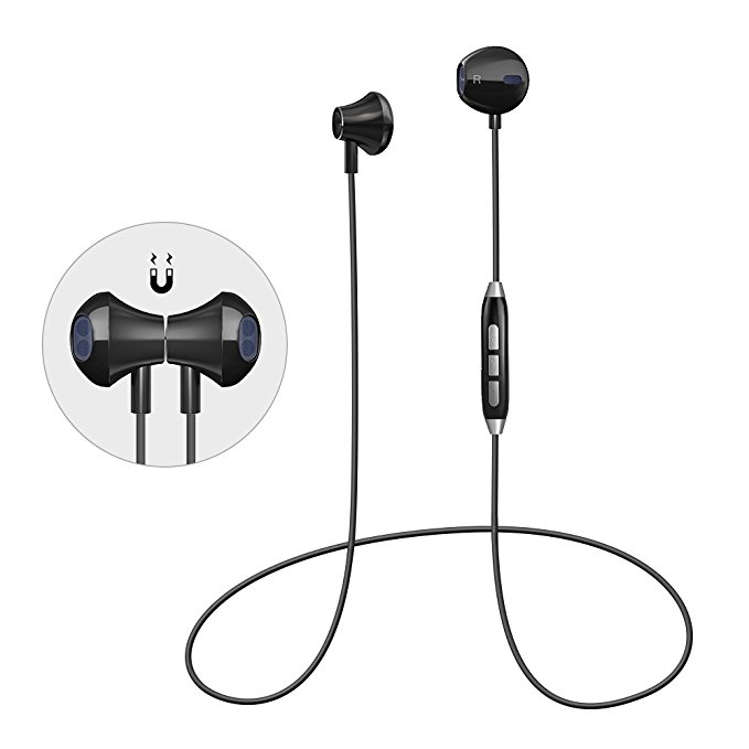 Bluetooth Headphones Magnetic Wireless Sport Earphones In-Ear HD HiFi Stereo Earbuds Noise Cancelling Headset with Mic, Secure Fit, IPX4 Sweatproof, Lightweight for Gym, Running Workout (Black)