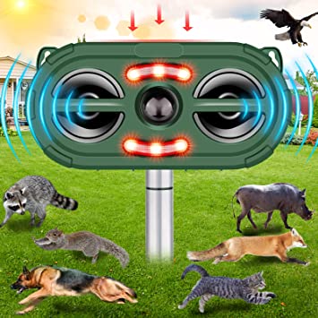 Ultrasonic Animal Repeller, Solar Animal Repeller Cat Repellent Outdoor Solar Powered Ultrasonic Bird Repeller Waterproof Dog Deterrent Squirrel Deer Raccoon & More Repellent for Yard Garden Farm