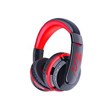 Wireless Bluetooth Headsets, Bodecin Skin Friendly Leather 3D Stereo Sound Sport Bluetooth 4.0 Headphones for iPhone/iPad/Android Build in Mic Support TF Card with USB Charging Cable(Black Red-MX666)