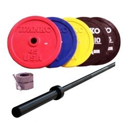 Ivanko 300 lb. Colored Olympic Bumper Plate and Olympic Competition Bar Cross-Training Package