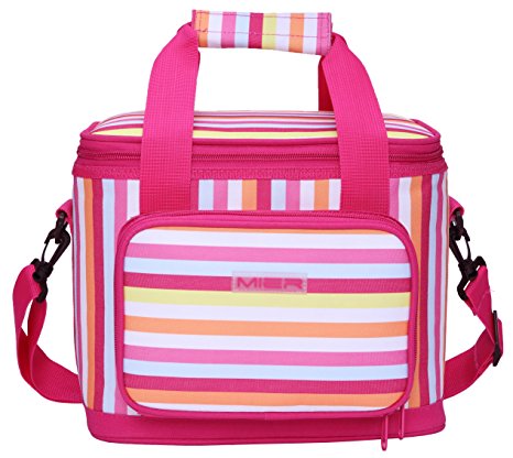 MIER 18 Can Insulated Cooler Bag Adult Lunch Box Stripe Freezable Picnic Bag for Women and Men (pink)