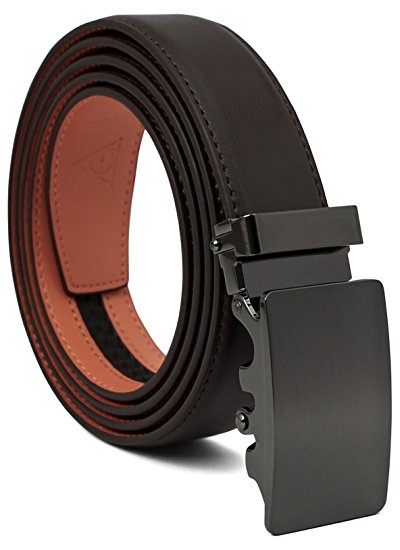 AOG DESIGN Two-Tone Leather Ratchet Dress Belt with Solid Buckle