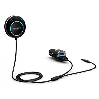 iClever Himbox HB01 Bluetooth 4.0 Hands-Free Car Kit with 3.5mm Aux Jack, Multi-Point Access, Siri / Voice Activation, Dual USB Charger & Magnetic Base, Updated Aluminum Ring - Black