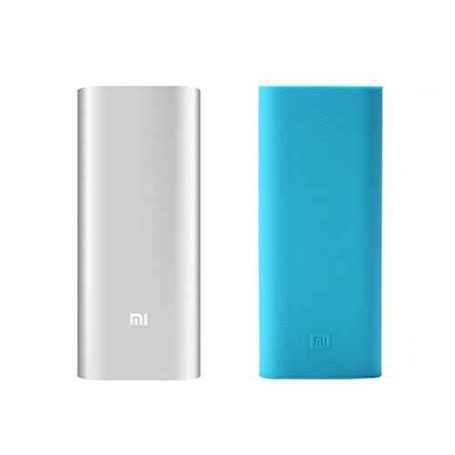 Xiaomi 16000mAh Power Bank Dual USB Port External Battery Charger Pack Portable Charger (Silver Power Bank   Blue Case)