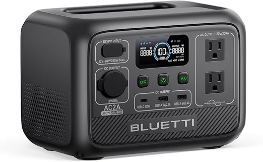 BLUETTI Portable Power Station AC2A, 204Wh LiFePO4 Battery Backup w/ 2 300W (600W Power Lifting) AC Outlets, Recharge from 0-80% in 45 Min., Solar Generator for Outdoor Camping (Solar Panel Optional)