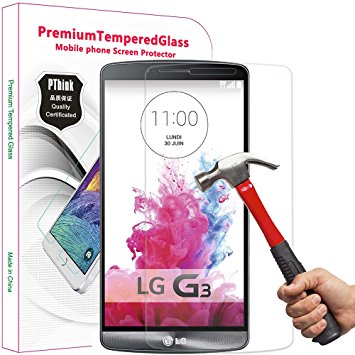 PThink® 0.3mm Ultra-thin Tempered Glass Screen Protector for LG G3 with 9H Hardness/Anti-scratch/Fingerprint resistant (LG G3)
