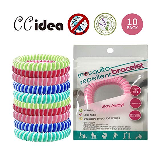 CCidea Mosquito Repellent Bracelet Band 10 Pack, 100% Natural Non-Toxic Bug Bracelet Best Products of Protection - for Kids or Adults