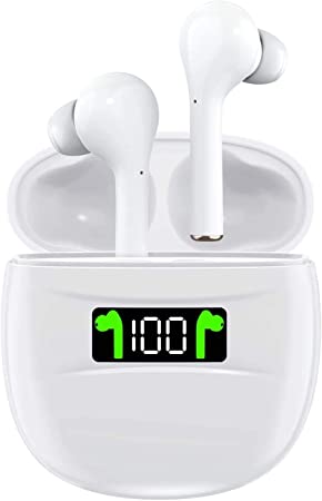 Wireless Earbuds Bluetooth 5.2 Built-in Mic Headphones in-Ear IPX7 with Digital Intelligence LED Display Charging Case HD Stereo Earphones 80 Hrs Playtime Deep Bass for Sports Work White