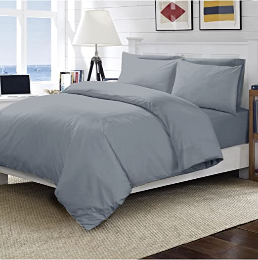 Linens World 200 Thread Count 100% Egyptian Cotton Duvet Quilt Cover Bedding Sets with Pillow cases (Grey, King)