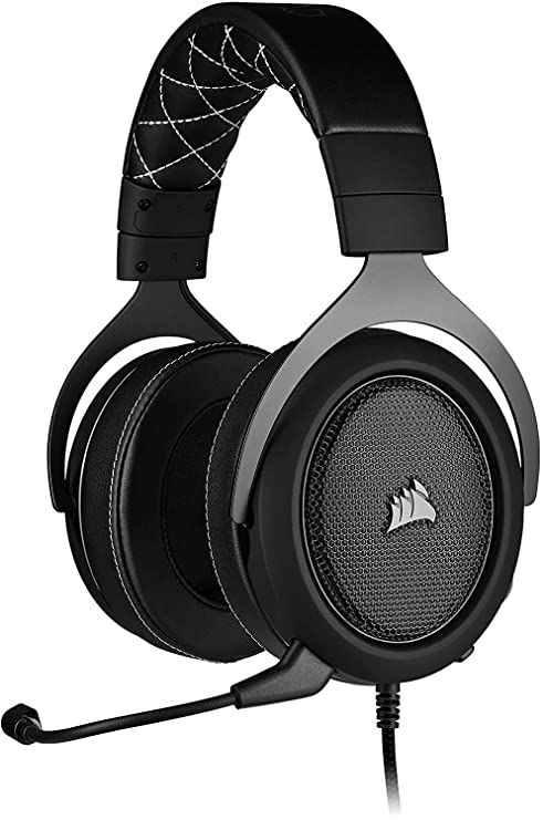 Corsair Hs60 Pro Surround Wired Over Ear Gaming Headphones 7.1 Surround Sound, Adjustable Memory Foam Ear Cups, Noise-Cancelling Detachable with Mic -Black