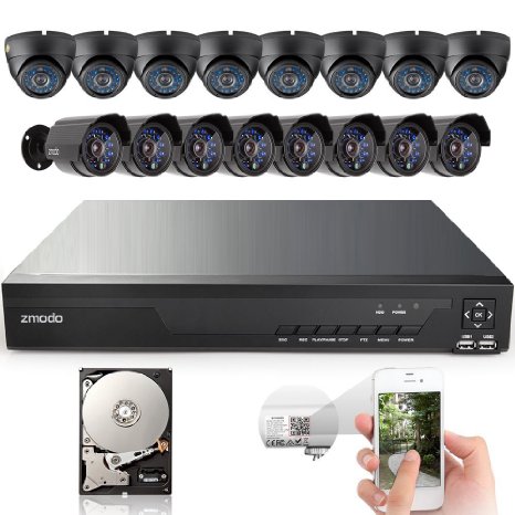 Zmodo 16 Channel Full 960H DVR Surveillance System with 2TB HDD (Record up to 200 Days)- HDMI Output - 16 High Resolution Outdoor IR-Cut Security Camera System