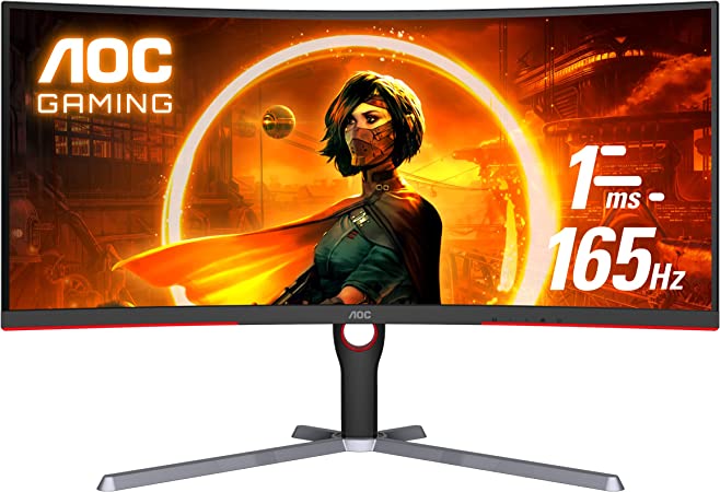 AOC CU34G3S 34" Frameless Curved Ultrawide Gaming Monitor, WQHD 3440 x1440, 165Hz 1ms, FreeSync Premium, Height Adjustable, 3-Year Zero-Bright-dot