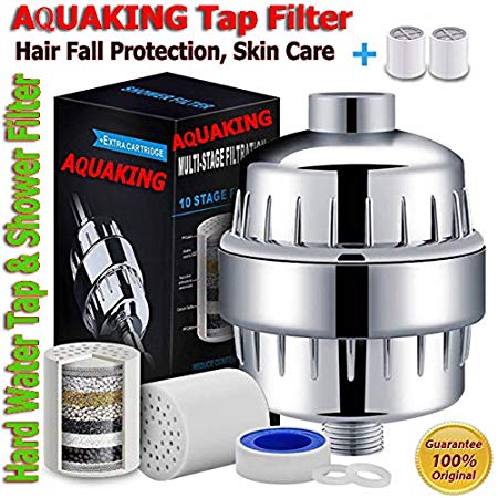 AquaKing Hard Water Shower Filter for Bathroom-Fits on Shower Heads Also Cleans Chlorine (Chrome)