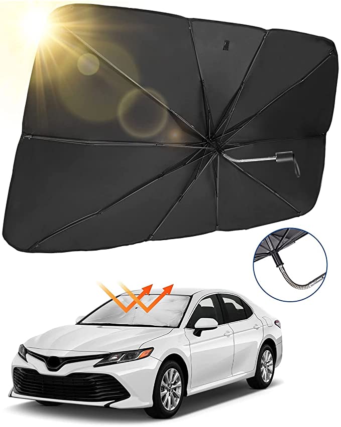 JoyTutus Windshield Sun Shade Umbrella, 360° Rotation Bendable Shaft Foldable Car Sunshade Umbrella, Windshield Sunshade Cover UV Block, Easy to Store and Use (47''x 25'')