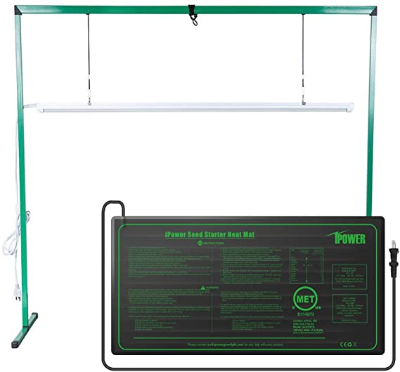 iPower GLSTNDLED4FHTMTS 36W 4 Feet LED Grow Light Stand Rack and 10" x 20.5" Hydroponic Heat Mat Combo Set for Seed Germination, Green