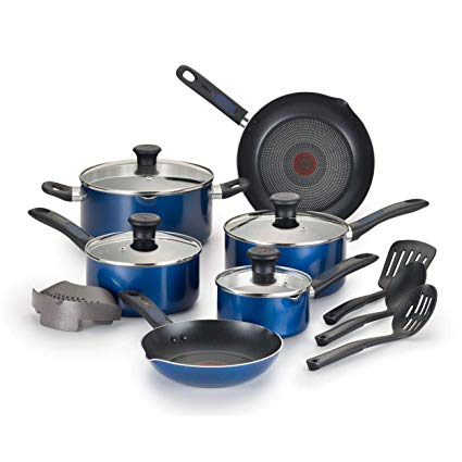 T-fal Cook & Strain 14-Pc. Non-Stick Cookware Set (Navy)