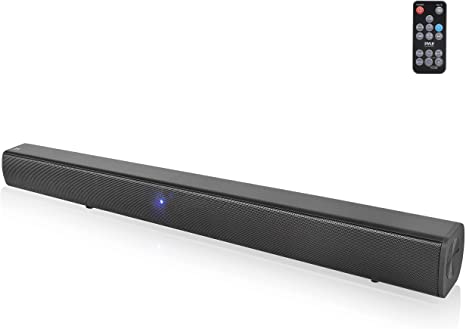 Pyle Wave Base Sound bar with Bluetooth for TV Tabletop Digital Audio Speaker System/Home Theater, Gaming, Projectors, with Remote Control, Inputs AUX, Optical in, USB - PSBV110B