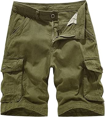 Men's Summer Casual Cargo Shorts Loose Fit Knee Length Shorts Solid Color Zipper Shorts with Multi Pockets