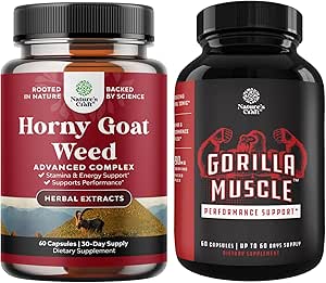 Bundle of Horny Goat Weed Extract Complex for Men and Women Enhanced Energy and Stamina and Extra Strength Testosterone Booster for Men for Muscle Enlargement Stamina and Strength