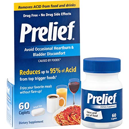 Prelief Acid Reducer Caplets, 60 Count, Dietary Supplement to reduce Bladder Discomfort or Digestive Discomfort Caused by High-Acid Foods