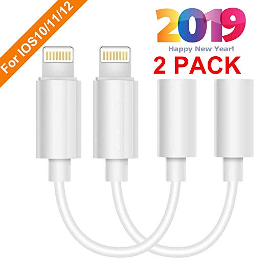 Lighting to 3.5 mm Headphone Adapter 2 Pack,Compatible with X/Xs/Xs Max/XR 7/8/8Plus iOS 10/11/12 Headphone Jack Adapter Plug and Play