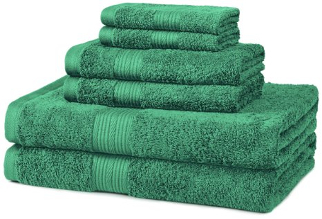 AmazonBasics Fade-Resistant Cotton 6-Piece Towel Set, Teal