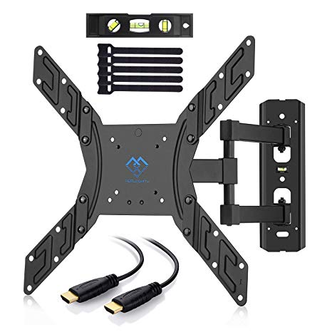 TV Wall Mount Bracket Full Motion Swivel for Most 23-55 inch LED, LCD, OLED, Plasma Flat Screen TVs with VESA up to 400x400mm 66lbs - Bonus HDMI Cable, Torpedo Level and Cable Ties by PERLESMITH