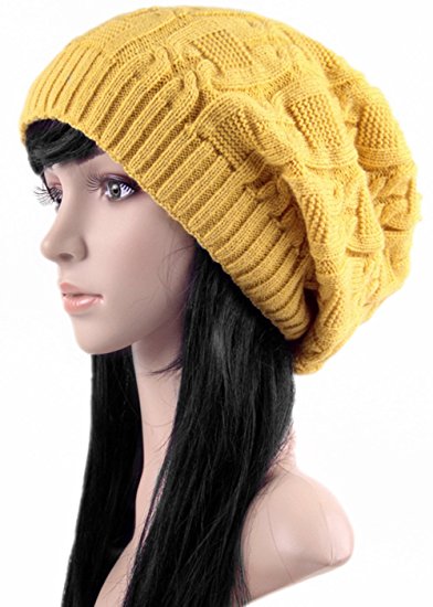 Ls Lady Thick Slouchy Knit Oversized Beanie Cap Hat Winter Warmming Cap