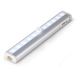 Kohree One Piece Stick-on Anywhere Portable 10-LED Wireless Motion Sensing Closet Cabinet LED Night Light  Stairs Light  Step Light Bar with Magnetic Strip Battery Operated - Silver
