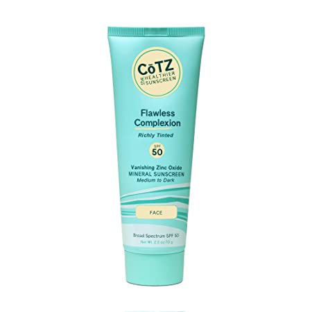 CōTZ Flawless Complexion Richly Tinted | Facial Mineral Sunscreen | For Medium to Dark Skin Tones | All Skin Types | Broad Spectrum SPF 50 | 2.5oz / 70 g