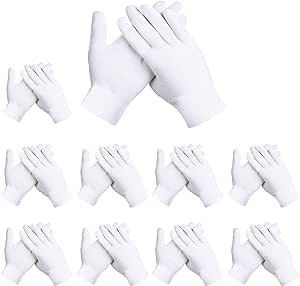 Rovtop 10 Paar Weiße Handschuhe, Größe XL, Stoff Handschuhe Weiss, Care Handschuhe, Bequem und Atmungsaktiv, für Hautpflege, Schmuck Untersuchen, Tägliche Arbeit usw