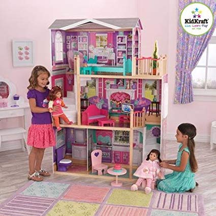 KidKraft Elegant Wooden Doll Manor with 12 Pieces of Furniture for 18" Dolls