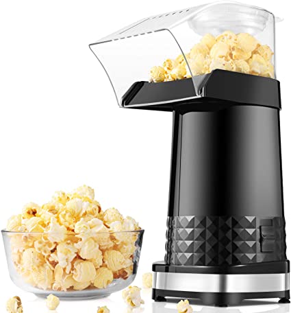 Hot Air Popper Popcorn Maker,1200W Electric Popcorn Maker,BPA-Free, 3 Minutes Fast Popcorn Popper with Measuring Cup and Top Lid for Home, Family, Party-2021 New Version（Black）