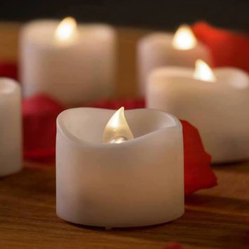 Mars Battery Operated Candles - 12 White Bright Flickering Flameless Tea Lights With Bulk Faux Rose Petals - For Wedding Votive Holder Stocking Stuffers - 14x14