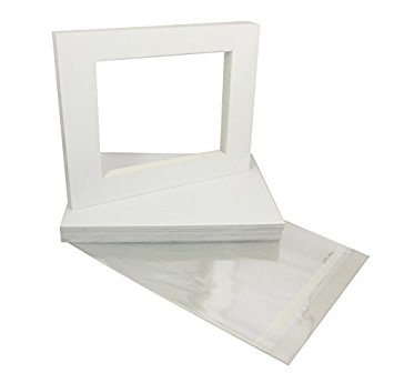 Golden State Art, Acid free, Pack of 25 11x14 White Picture Mats Mattes with White Core Bevel Cut for 8x10 Photo   Backing   Bags