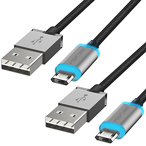 LED Micro USB Cable (6 FT - 2Pack), FosPower [Quick Charge 3.0] Reversible Micro B to Reversible USB A Cable [Extra Long] for Samsung, HTC, Motorola, Nokia, LG, PS4 / Xbox One Controller
