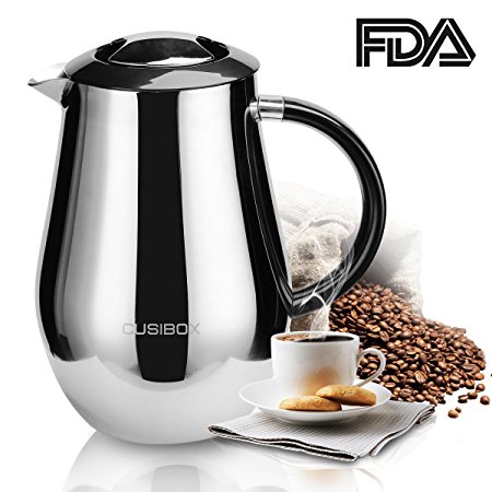 French Press Coffee Tea Maker Coffee Press Pot 304 Grade Stainless Steel Heat-Resistant Durable Long-Lasting Better Filtering (1 liter, 34 oz) 1000ml