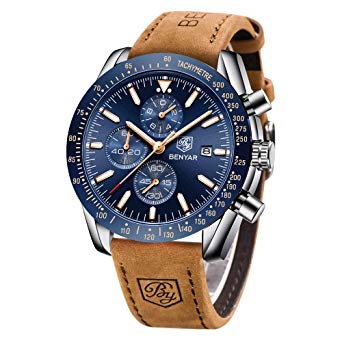 Prime Sale Day Mens Waterproof Chronograph Analog Watch-BENYAR Luxury Business Dress Watch Perfect for Birthday Gift