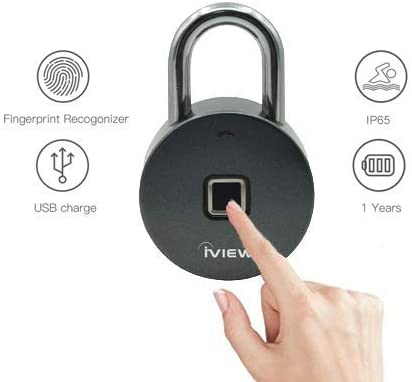 iView FL200 Fingerprint Padlock, Gym Lock for Locker, Sports, School & Employee Locker, Outdoor, Fence, Hasp and Storage - All Weather Metal and Steel IP65 No App or Bluetooth Required