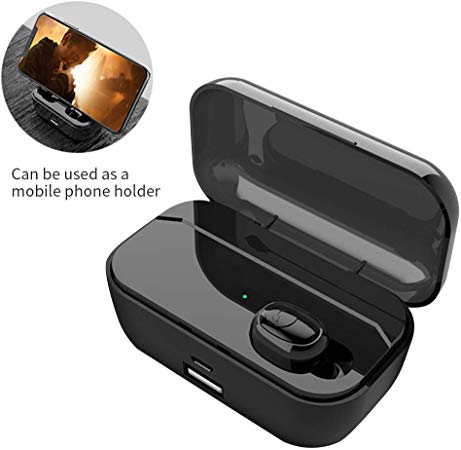 Meikon Bluetooth 5.0 Noise-Cancelling Microphones in-Ear Headphones Wireless with 2200mAh Charging Case IPX7 Water Proof for Work Sports Black