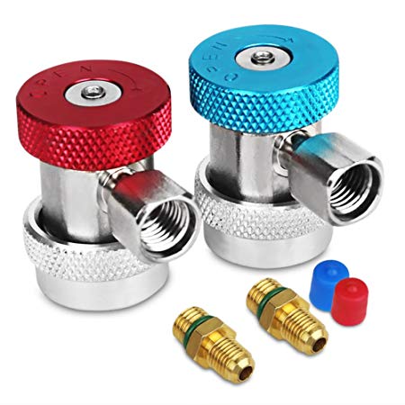 JDMON Adjustable R134A AC Quick Coupler Connector Adapters Fitting High Low 1/4 inch SAE HVAC Manifold Gauge Hose Set (R134A)