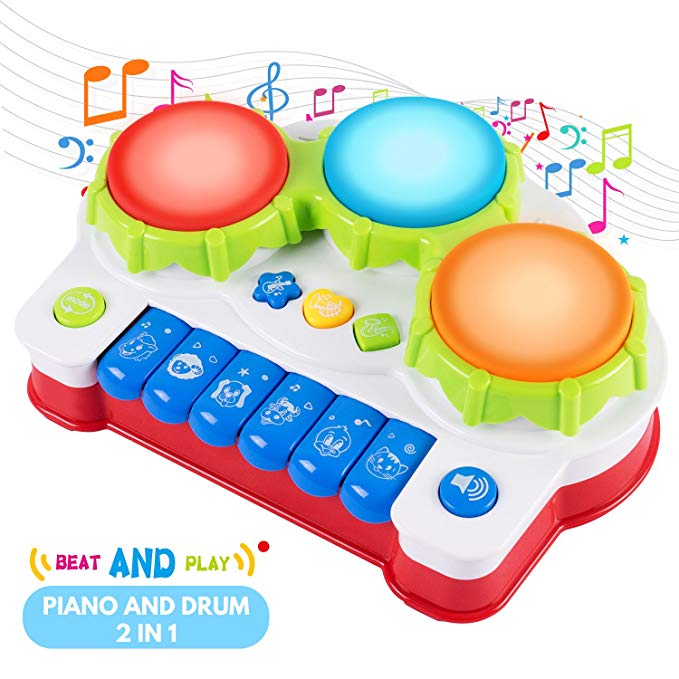 SGILE Musical Baby Toy, Keyboard Piano Drum Learning Toy with Light Sound, Birthday Present for Baby Infant Toddler