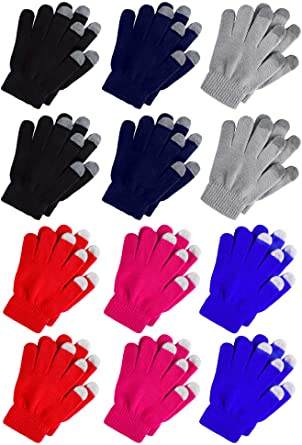 Cooraby 12 Pairs Kid's Touchscreen Gloves Teens Winter Warm Knit Texting Gloves